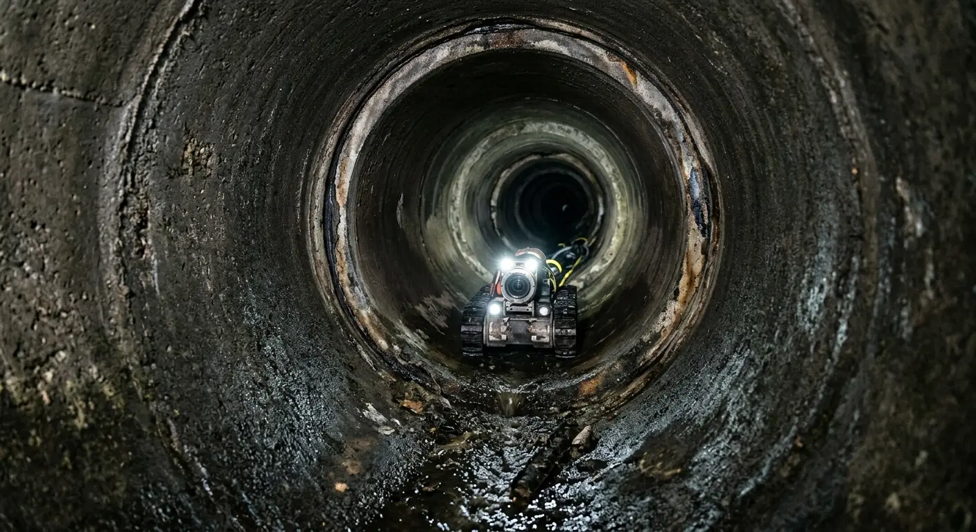 Robotic sewer camera inspecting pipe interior for Drain Snake Service in Castaic
